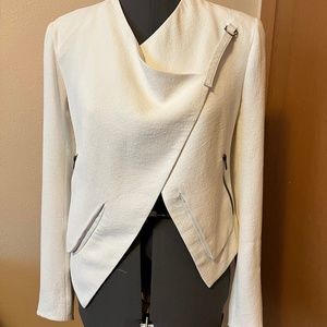 Helmut Lang cream white crepe jacket with leather accents